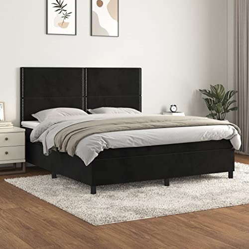 CKioict Palettenbett Modernes Bettgestell Jugendbett Boxspringbett mit Matratze Schwarz 180x200 cm SamtGeeignet für Arbeitszimmer, Wohnzimmer, Hotel