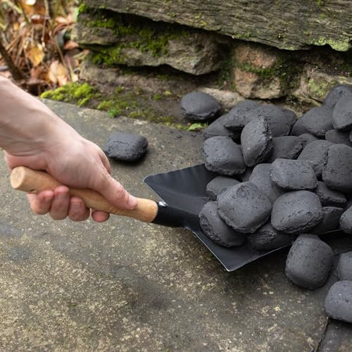 Bonetti Coal Shovel - Metal Ash Shovel Dust Pan for Fireplace and Garden BBQ, Alloy Steel Small Garden Hand Shovel with Detachable Wooden Handle - Rust-Resistant - 20x45x16cm