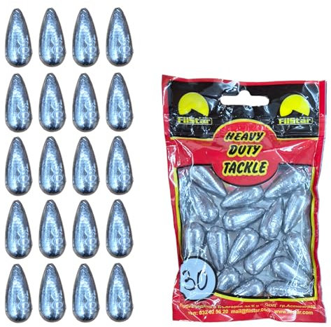 PRO FILSTAR Inline Grundblei Angeln Set 20 x 30g - Blei Angeln - Angel Bleie Set - Grundangeln - Birnenblei - Blei Gewicht - Angelblei - Fishing Weights - Bleigewichte – Karpfenblei – Tropfenblei