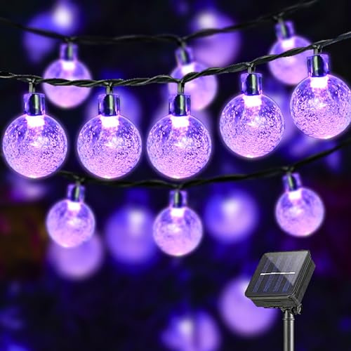LQWELL® Solar Lichterkette Aussen 8M 30LED 8 Modi für Innen und Aussen Kettenlicht Kristall Kugeln IP44 Wasserdicht Garten Terrasse Balkon Hochzeit Party Fenster (Lila)