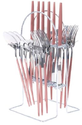 Suoumwa Juego de Cubiertos de 24 Piezas con Soporte, Juego de Vajilla, Cubiertos de Acero Inoxidable, Juego de Vajilla para Fiesta, Cualquier OcasióN, Servicio para 6-C