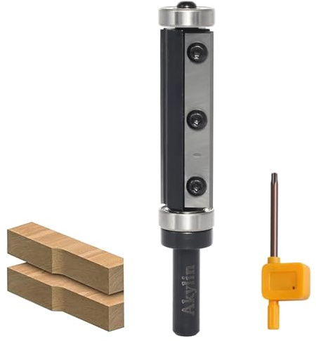 AKYLIN Wendeplatten Bündigfräser 8mm Schaft，Bündigfräser Oberfräse mit Austauschbare Hartmetall Klinge Kugellager Holzfräser für Kantenbearbeitung