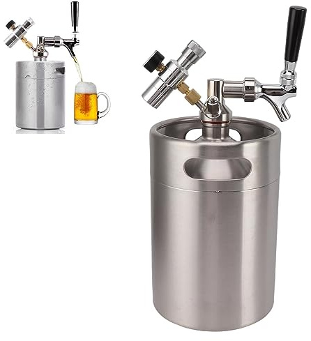 5L Mini Stainless Steel Keg with Faucet,Pressurized Mini Keg Growler Home Keg Kit System with Adjustable Faucet 150PSI Gauge for Homebrew Craft and Draft Beer