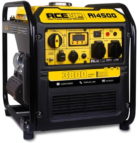 Aceup Energy 3800W Groupe Electrogene, Générateur à Essence Inverter, Générateur de Secours avec prises USB et 230 V 12V, Affichage numérique, Parallèle, Moteur 4 Temps, Refroidi à l'air