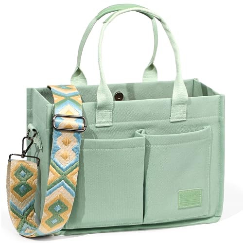 Captain Blues Canvas Tasche Damen, große Tote Bag, Arbeitstasche Damen, Handtasche Umhängetasche Schultertasche mit Fächern für Uni, Schule, Shopper (Grün)