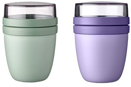 Mepal | Lunchpot Ellipse Mixed | Nordic Sage + Vivid Lilac | Müslibecher to go | Unterteilung für Joghurt & Müsli | 500 ml + 200 ml | Geeignet für Gefrierschrank, Mikrowelle & Spülmaschine