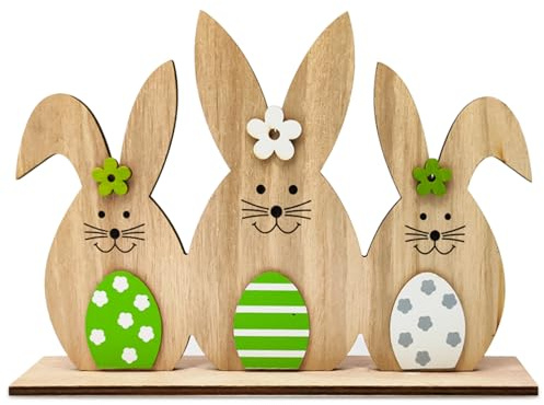 Herbst Osterdeko Osterhasen aus Holz Deko, Oster Deko Aufsteller | Hase Ostereier, Osterdekoration Innen mit Hase Niedliches grünes Blumenmuster Osterdecko