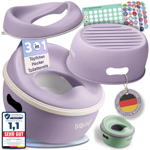 Valy&Oli® 3in1 Töpfchen für Kinder, Toilettensitz & Hocker - Mitwachsend | Ergonomisch, Bequem & Vielseitig | Leicht zu Reinigen & Sicher | Potty & Tritthocker Kinder | Ab 18 Monaten | Lavendel