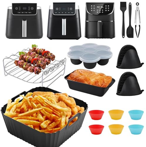 Heißluftfritteuse Zubehör Set für Ninja AF180EU Max Pro 6,2 L – Inklusive Silikon Backform, Muffinförmchen, Grillrost, Backhandschuhe, Spatel, Zange, Pinsel & Mehr – Airfryer Zubehör Komplettset
