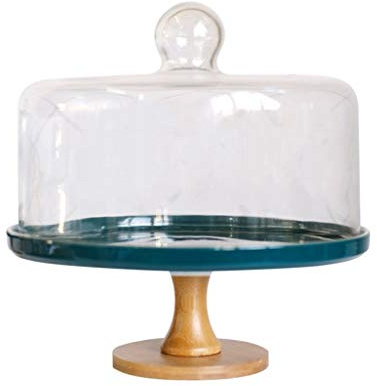 Household Cake Tray, Wooden Base Ceramic Tray Cookies Food Cover Dessert Table Cheese Dome Multifunction Show Cake Cover Cake Stands