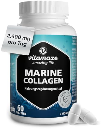 Multi Collagène Marin Hydrolysé 2400mg, 1200mg par Comprimé, avec Ovoderm Membrane de Coquille d’Œuf Type I V et X Pour Articulations Os Peau Cheveux Ongles Qualité Pharmaceutique