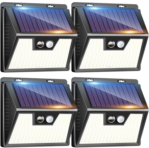 kolpop Solarlampen für Außen mit Bewegungsmelder, 4 Stück 3 Modi 180°Solarleuchten Aussenleuchte, IP65 Wasserdichte Superhelle Solarleuchten für Außen Aussen Garage Wand Hof [Energieklasse E]