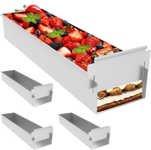 4 marcos para hornear rectangulares ajustables, revestimiento antiadherente, molde rectangular de aleación de aluminio, forma de tiramisú adecuado para brownie pan tiramisú (4 unidades)