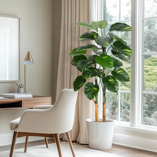 Artificial Scindapsus Aureus Plant, Trunk Wrapped with Unique Banana Peel, Indoor Decorative Potted Faux Golden Pothos Floor Plant, 6FT Artificial Tree for Home Office Decoration