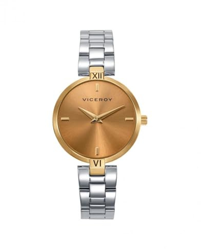Viceroy Reloj Mujer 401300-97 – Caja de Acero Dorado, Esfera Dorada, Movimiento de Cuarzo, Brazalete Plateado, 30mm, 3 ATM