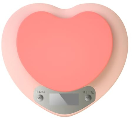 siduytin Bilancia da cucina elettronica in ABS con display LCD a forma di cuore rosa per una facile lettura, bilancia da cucina elettronica da forno, 0.1 g/3 kg