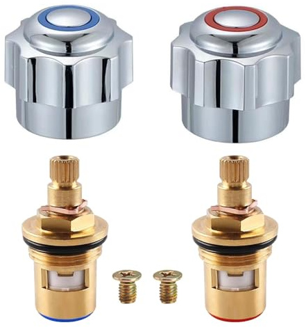 6 Pcs Replacement Bathroom Kitchen Sink Tap Standard Hot & Cold Tap 1/2'' Top Head Covers Chrome Plated Red and Blue Tap Top for Leaking Aging Taps