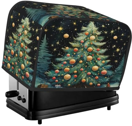Mexpekil Weihnachtsbaum-Kunst-Malerei-Toaster-Abdeckung, 2 Scheiben, Brotbackmaschine, wasserdicht, Küche, kleines Gerät, staubdichte Abdeckungen, Toaster, Ofenschutz, Frauengeschenk