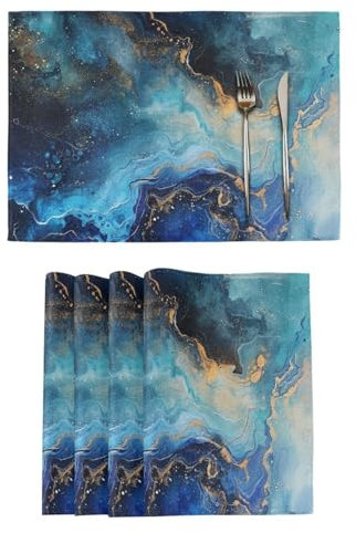 Blue and Gold Marble Decorative heat resistant placemats for dining table farmhouse underplate mat tapetes para mesa de comedor set of 6 12x18