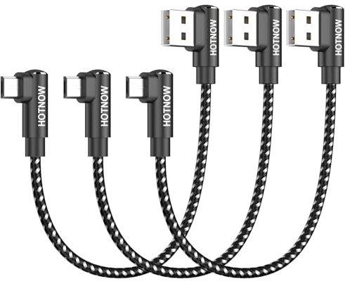 Câble Micro USB court 15cm lot de 3 USB-A vers Micro, Charge Rapide 90° | USB-A vers Micro, angle droit 90°, Nylon Tressé,synchro données 480Mbps.compatible avec PS4, Galaxy S7 S6, Power Bank