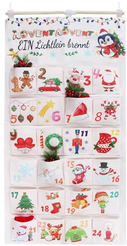 Noviatrix Calendario Avvento da Appendere, Riutilizzabile Appendibile Calendario Dell'avvento Vuoto Include 24 Sacchetti in Tessuto Può Essere Appeso alle Pareti Porte Come Decorazione Natalizia