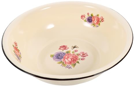 Uonlytech Cuenco Esmaltado Retro para Mezclar Gran Capacidad y Diseño Grueso, Adecuado para Lavar Frutas y Verduras en Cocina Vintage Beige Estilo Aleatorio