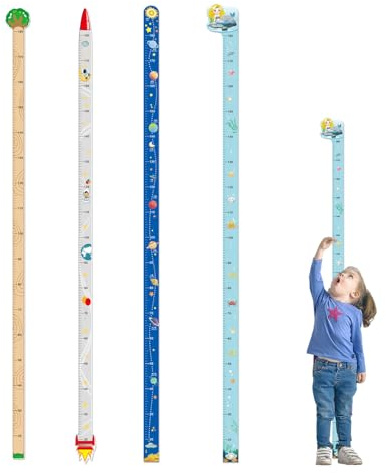 Srvauyea 4 Stücke Kinder Körpergröße Höhentabelle, 180cm Messlatte für Kinder, Größenmesser für Kinder, Kinder Höhe Diagramm Wandsticker, Cartoon Wandabziehbild Deko für Jungen und Mädchen
