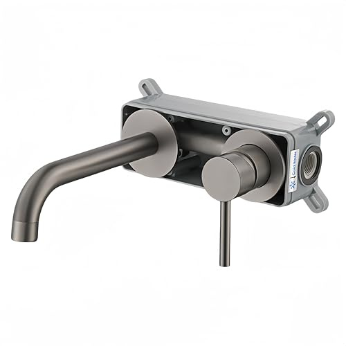 Dual Control Wall-Mounted Bathroom Faucet Hot & Cold Mixer Tap Concealed Sink Basin Mixer for Washroom Modern Water Tap for Vanity and WC