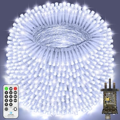 LYNNON 80M 1600 LED Fairy Lights Outdoor Christmas Lights Plug in Clear Wire String Lights with Remote Timer 8 Modes Waterproof for Outside Garden Tree Yard Patio Party Wedding Decorations-Cool White