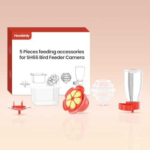 Humbirdy 5-Piece Bird Feeder Set with Hummingbird Nectar Feeder, Fruit Fork, Water Bottle, Mealworm Container & Suet Ball Feeder - Squirrel-Proof Outdoor Feeding Accessories for Garden (Yard-Red)