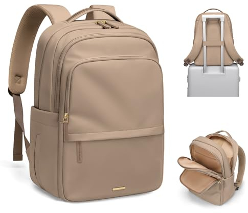 Multifunktionell laptopryggsäck för arbete resor fritid affärer ryggsäck för kvinnor passar 15,6 tums anteckningsbok, Champagne, 15.6 Inch
