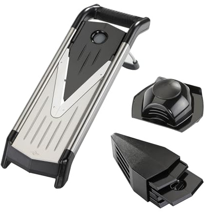 KÜCHENPROFI Gemüsehobel PROFESSIONAL, Edelstahl rostfrei und Kunststoff, 5 Schneideinsätze, Stifte 3/7 mm, Scheiben 1,5/2,5/3,5 mm, rutschfeste Füße, Restehalter, Gemüseschneider manuell