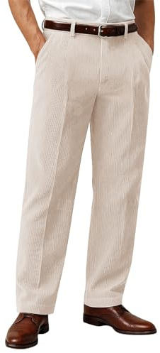 Men's Corduroy Trousers Cord Pants Smart Casual Cotton Cord Trousers for Men Formal Executive Business Office Workwear Classic Fit Straight Leg Flat Front Work Bottom Corduroy Pants Size 28-42 Beige
