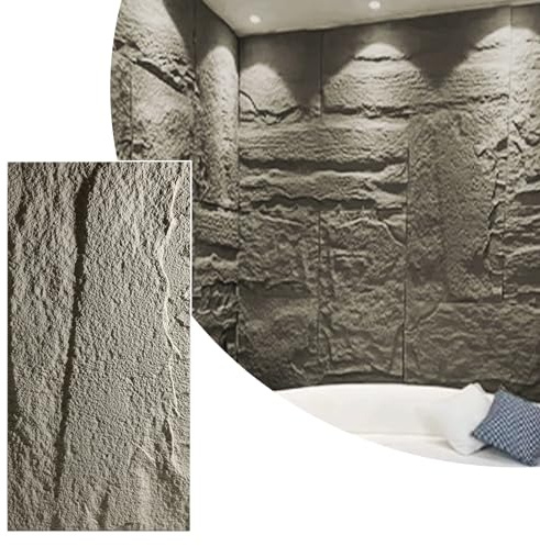 Panneau Mural extérieur et intérieur en Imitation Pierre, revêtement Mural imperméable en polyuréthane, lambris décoratif 3D, Panneau de Parement en Pierre empilée (Gris, 1 pièce)