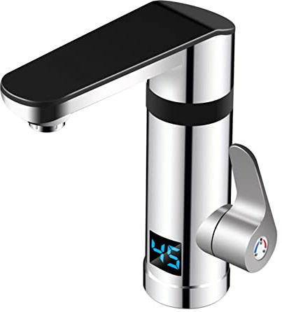 Chauffe-eau instantané, 3000W instantané électrique robinet chauffe-eau rapidement chauffage de cuisine avec affichage la température chaud froid double usage(Silver)