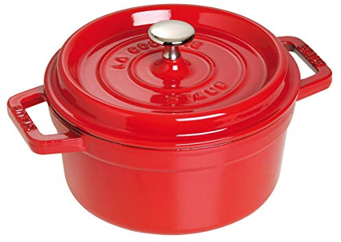 Staub Cast Iron Round Cocotte, Dutch Oven, 9-quart, serves 9-10, Made in France, Cherry