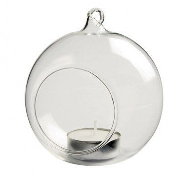 4 x hängende Glaskugeln, Teelichthalter, transparent, für den Garten, für den Außenbereich, 10 cm