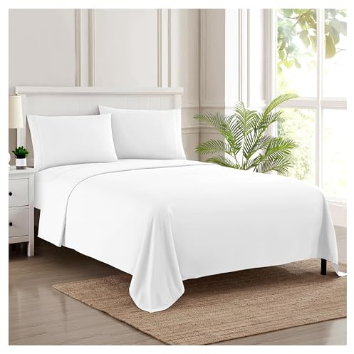 Sweet Home Collection Luxury Bedding Set with Flat, Fitted Sheet, 2 Pillow Cases, Microfiber, White, King