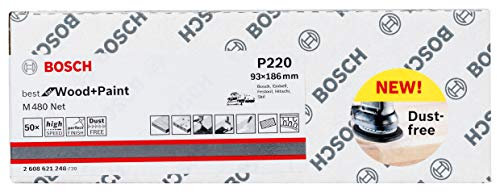 Bosch Professional 50 Stück Schleifblatt M480 Best for Wood and Paint (Holz und Farbe, 93 x 186 mm, Körnung K220, Zubehör Schwingschleifer)