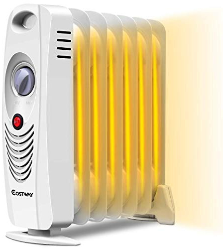 COSTWAY Oil Filled Radiator Heater, 700W Portable Space Heater with Adjustable Thermostat, Overheat Protection, Electric Heater for Bedroom, Indoor use