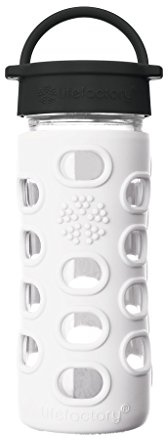 Lifefactory Bouteille d'eau en verre sans BPA de 355 ml avec bouchon classique et manchon de protection en silicone, blanc optique