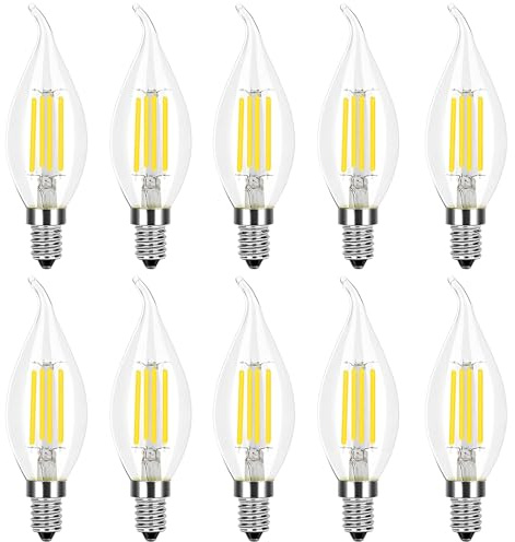 HUAMu 10er Pack E14 LED Kerze Lampe für Kronleuchter, 4W Ersatz für 40W Halogenlampen, Classic LED Kerzen Fadenlampe, kaltes Weiß 6500K 420LM Nicht Dimmbar