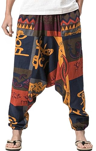 perdontoo Mens Womens Harem Pants Loose Fit Boho Yoga Hippie Aladdin Drop Crotch Trousers (38, Style 1)