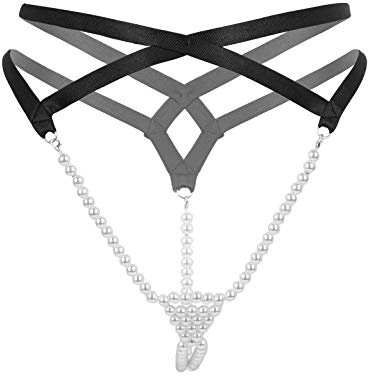 TiaoBug Damen Ouvert Perlen String Tanga Ouvert-Slip T-Back Thong Unterhosen Bikinihose Body sexy Harness Reizvoll Unterwäsche Schwarz A Einheitsgröße