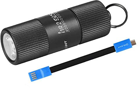 OLIGHT I1R II EOS LED Mini Linterna con Llavero,Lámpara Pequeña Solo 13g,Linterna de Mano de 150 Lúmenes y 40 Metros Linterna Recargable por Micro USB(I1R 2 + Cable),Impermeable,Negro