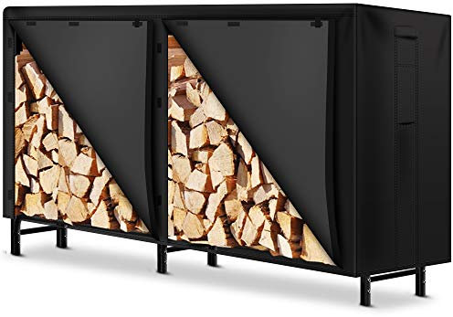 Amagabeli 8ft(244cmx61cmx107cm)Firewood Log Rack Cover Weather Resistant Outdoor Heavy Duty Waterproof 600D Oxford Fabric Fireplace Logs Holder Covering Fire Wood Storage Covers with PVC Backing Black