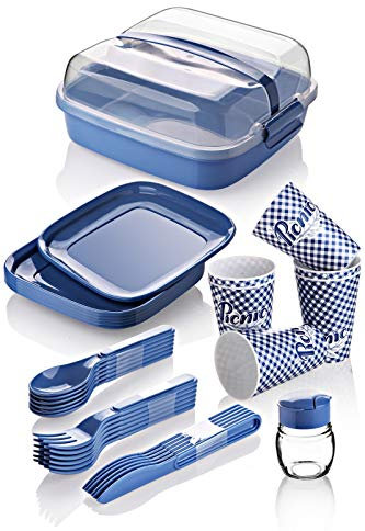 BEFA Picknick Set 6 Personen | BPA Frei | Camping Geschirr Set Gabel, Messer, Löffel, Teller, Becher | Picknickkorb | Picknicktasche
