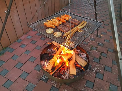 Namor© Edelstahl Grillrost für Dreibein Schwenkgrill | Set Kette + Karabiner | Rostfrei V2A V4A | 60 x 60 cm | Handmade in Germany (Edelstahl Grillrost 60 x 60 cm)