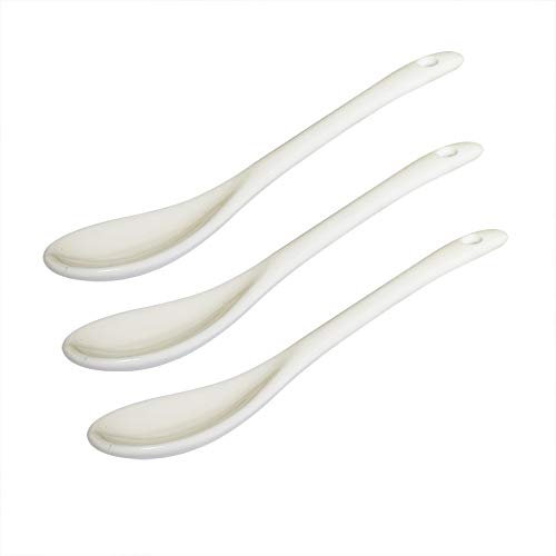 Yuauy 3 pcs Porcelain Egg Spoons Ceramic Spoons 5 inch Coffee Dessert Yogurt Tea Milky Tea