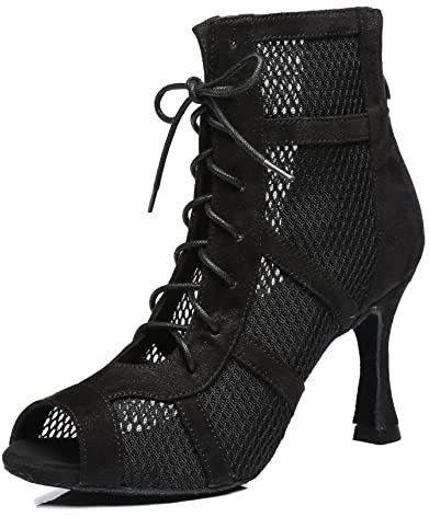 MINITOO Scarpe Ballo Donna con Punta Aperta Festa Serata Sandali Stivali L446 Nero EU 39